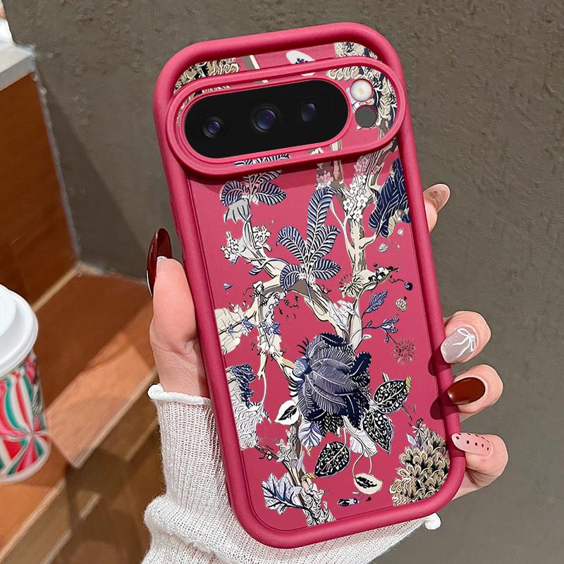 Luxury Retro Dark Floral Pattern Case For Google Pixel 10 Pro XL Pixel 9A 9 Pro 8 7 8A 7A Shockproof Bumper Soft Silicone Cover