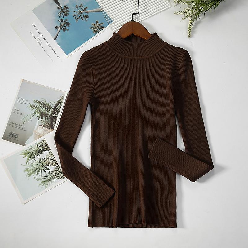 New Autumn Long Sleeve Base Knitted Sweater Women Winter Fashion Half High Collar Pullover Women Sweaters Vintage Slim Fit Solid Casual Knitwear 24970