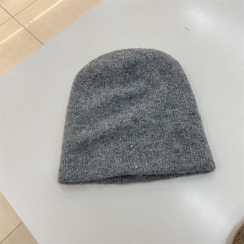 Thickened Silver Sequined Wool Double-layer Knitted Hat Children's Winter Warm Elegant Plain Literary Wool Stacking Hat