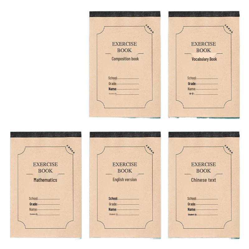 16K Large Genuine Cowhide Notebook for Students: Language, Math & English Grid Composition with Eye Protection