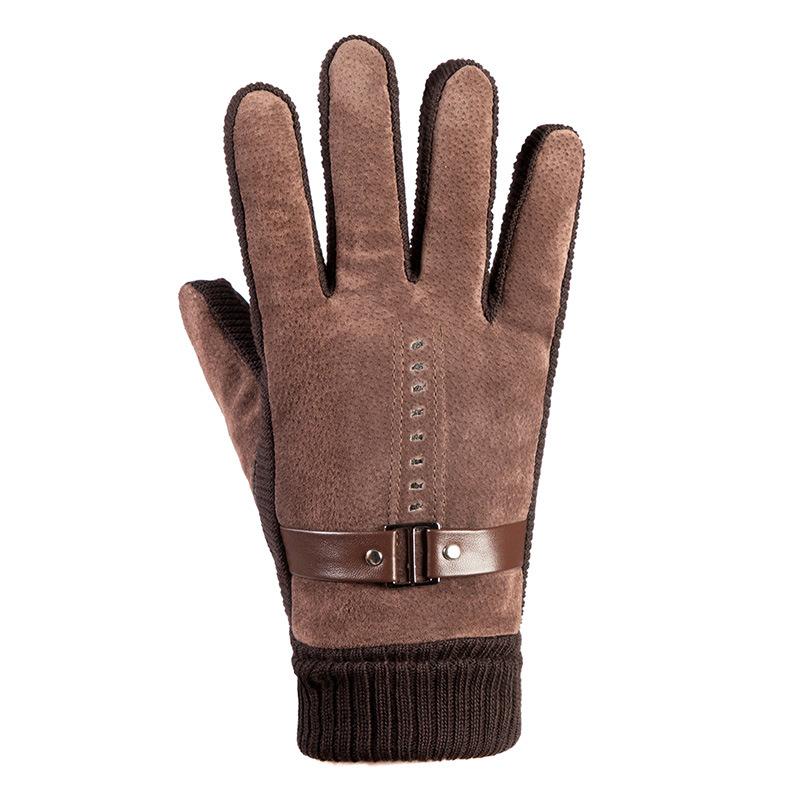 Warm Gloves for Men and Women Pigskin Ribbed Plus Velvet Full Finger Gloves Outdoor Riding Cold Touch Screen Autumn and Winter Gloves