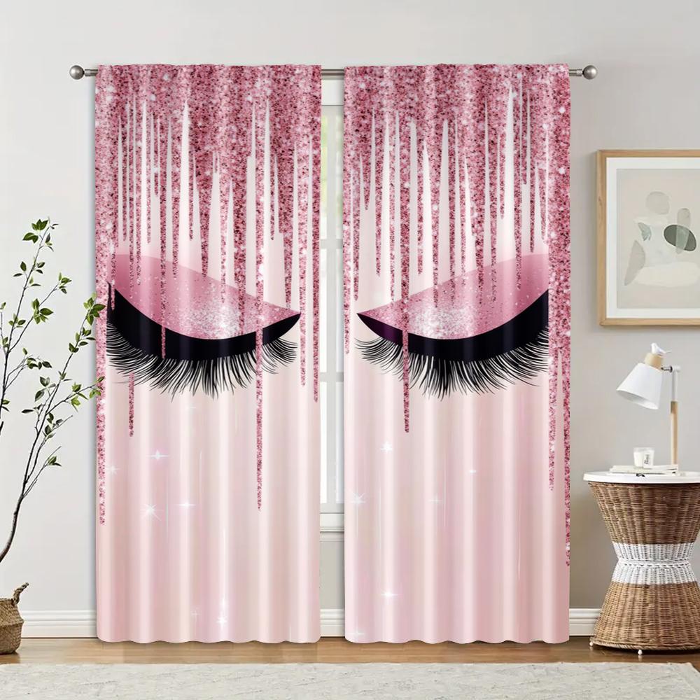Curtains Window Treatment Print Pink Eyelashes Versatile Polyester Without Rod All Bedroom Living Set Of 2 Made Decor