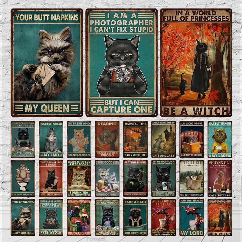 Znak kotów, malowany metalowy znak pokój, zdobiony bar, plakat ścienny cyna Vintage rdza uczucie napój żelazna płyta dekoracja hotelu piwnego