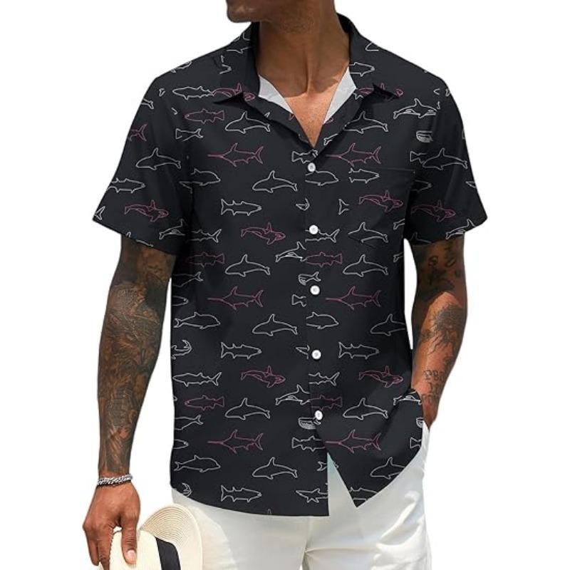 

Men s Button-up Short-sleeved Hawaiian Shirt, Summer Tropical Beach Shirt for Vacation Fishing 5XL