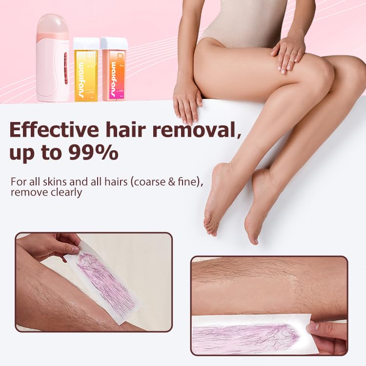 Waxing Kit for Women and Men, Wax Roller Waxing Kit for All Skin Types, Roll On Waxing Kit for Hair Removal, with Honey and Rose Wax