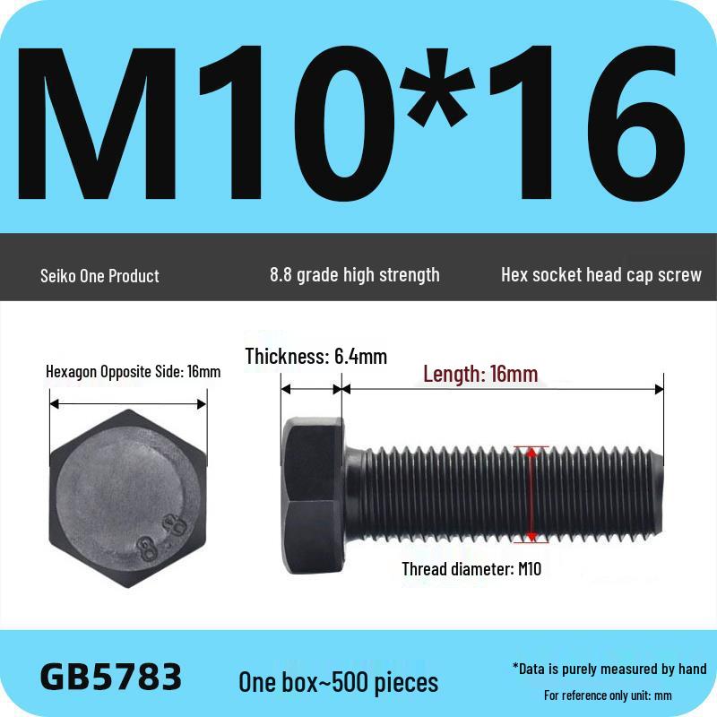 Black High-Strength Grade 8.8 Hex Bolt Screw Set (M4-M12)