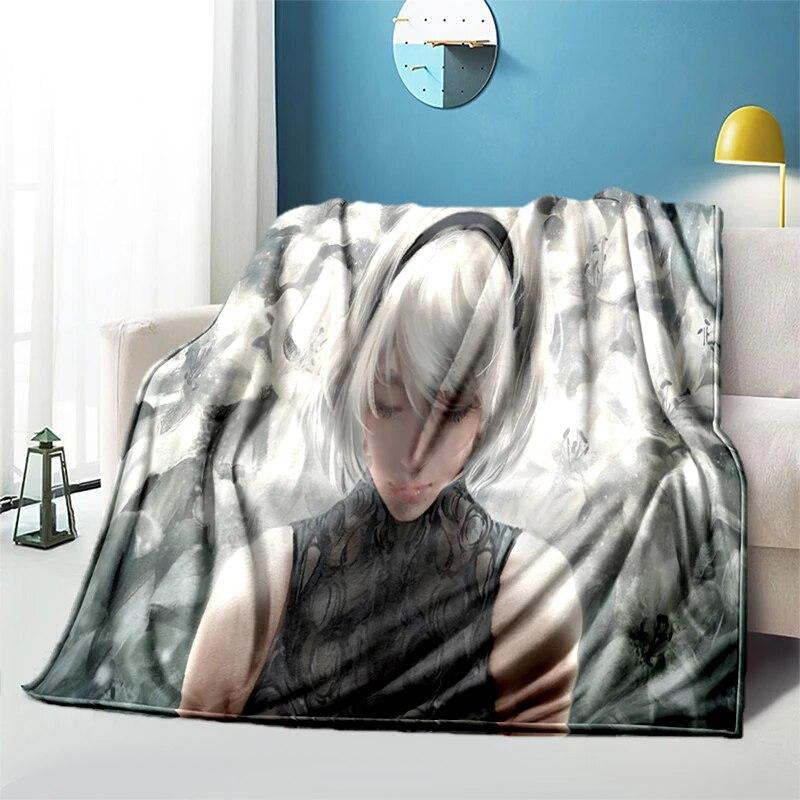Anime Art Ručně kreslený duch šavle vzor Manta Potah na pohovku Měkká deka Kostkovaná Měkká teplá flanelová deka Vějířové Gif