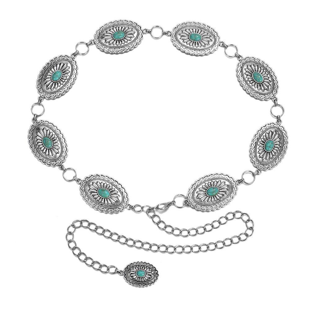 Vintage Turquoise Waist Chain Ethnic Style Beach Body Chain Retro Bohemian Waist Belt  Women