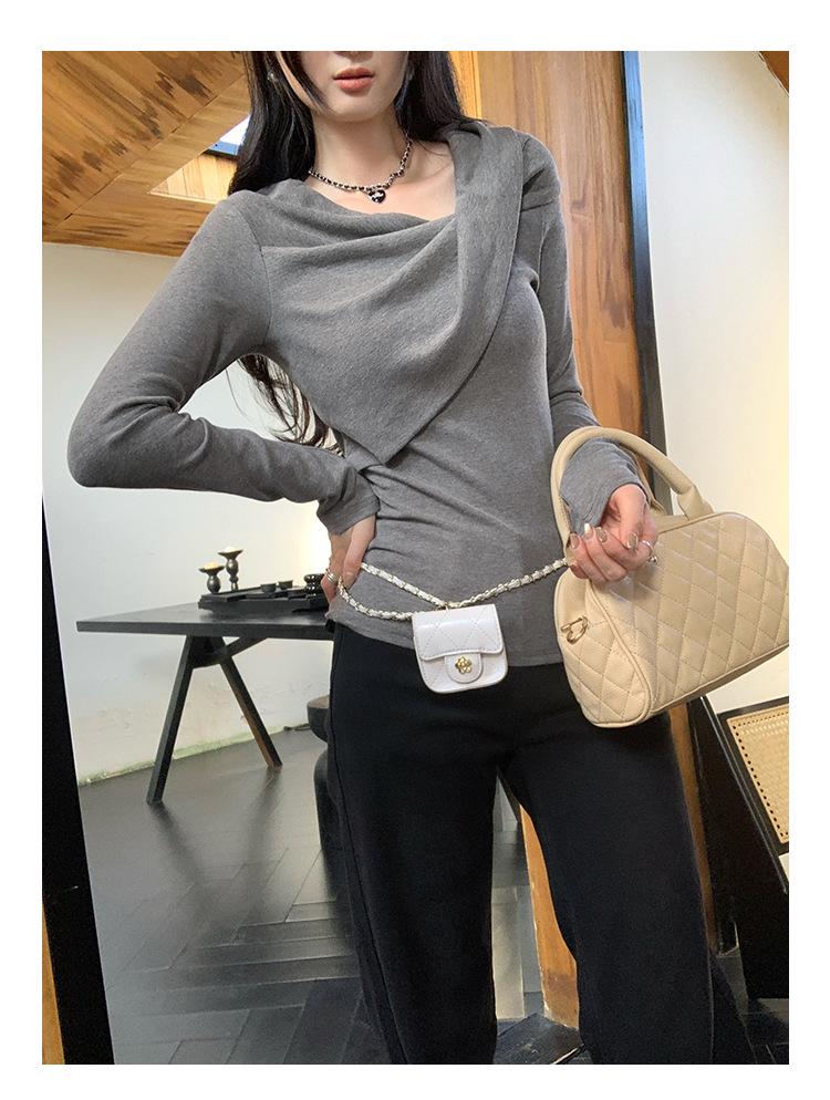 Korean Pure Desire Women's One-Shoulder Slimming Long-Sleeve Top - Autumn/Winter Fashion