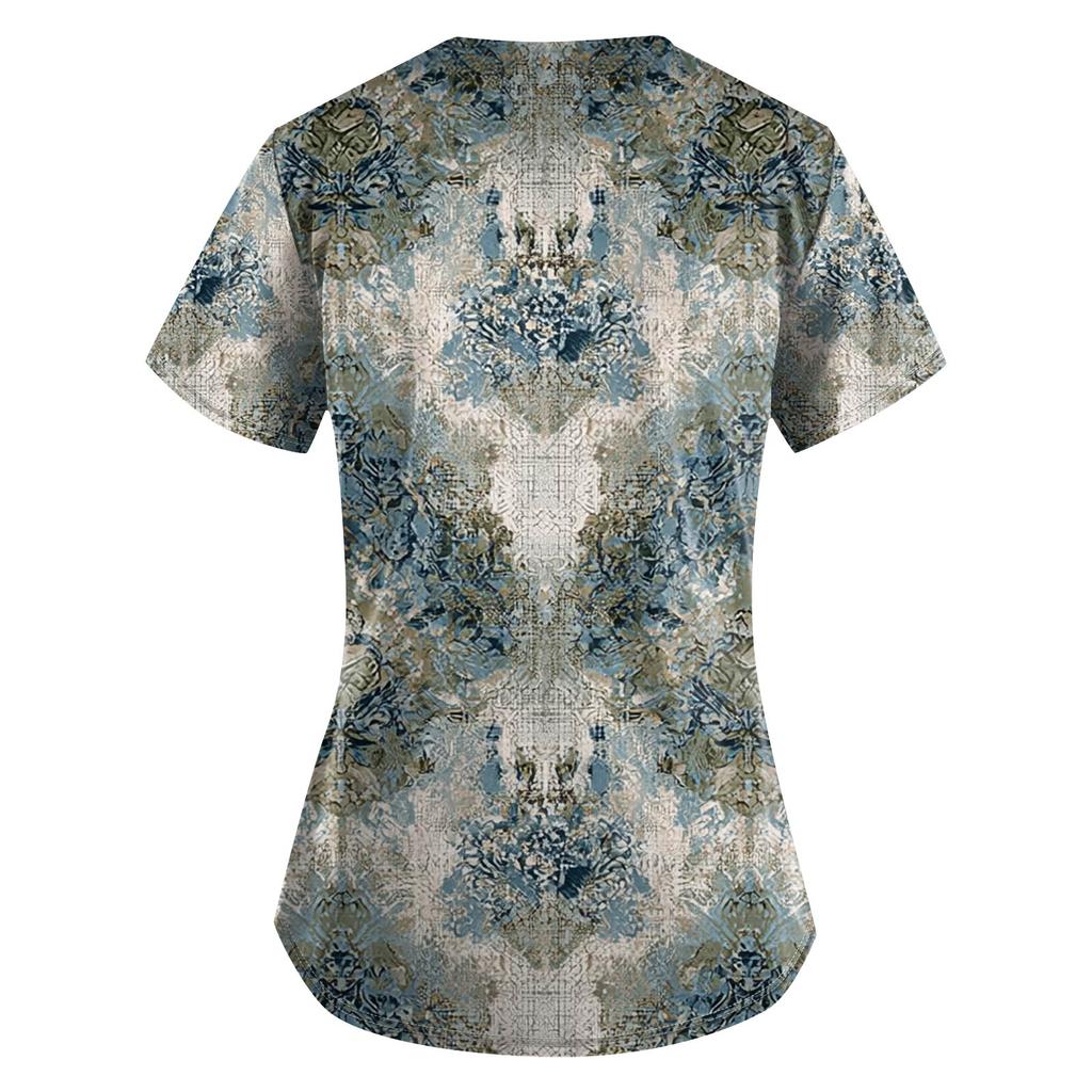 Pracovní uniforma s potiskem nadměrných velikostí pro ženy Potisk s výstřihem do V Krátký rukáv Zábavná trička Pracovní oblečení Tričko s kapsami