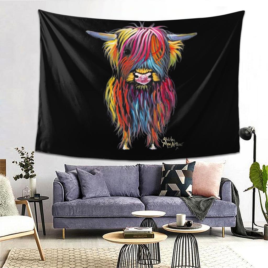 Scottish Hairy Highland Cow Tapestry Art Aesthetic Tapestries for Living Room Bedroom Decor Home Hippie Wall Cloth Wall Hanging
