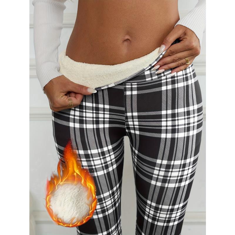 

[Термобрюки на флисовой подкладке] Очень толстые термобрюки на флисовой подкладке для женщин | Леггинсы с высокой талией и принтом с карманами XXL серый