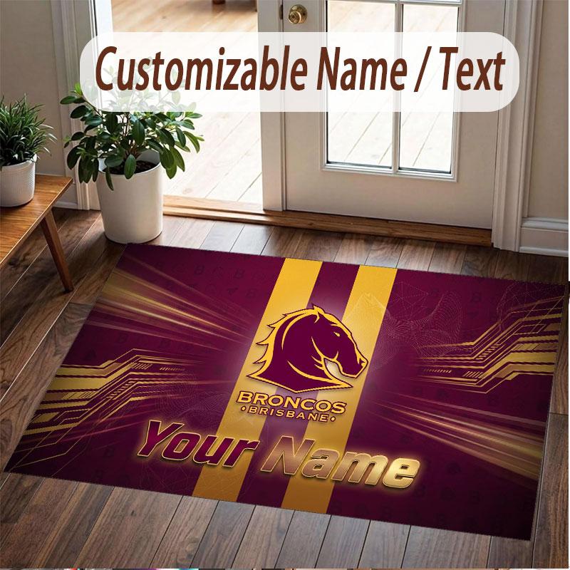 Custom Rug Brisbane Broncos Pattern Print Name Text Soft Non‑Slip Floor Carpet for Home Indoor Decoration