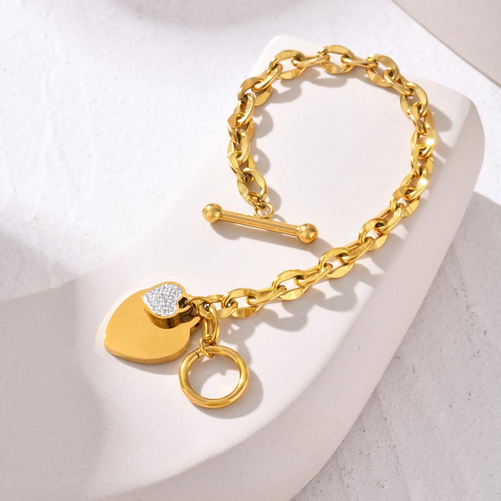 Double Love Heart Charm Bracelets Girls Silver Gold Color Stainless Steel Bracelet For Women Steel Hand Chains Wristband Jewelry
