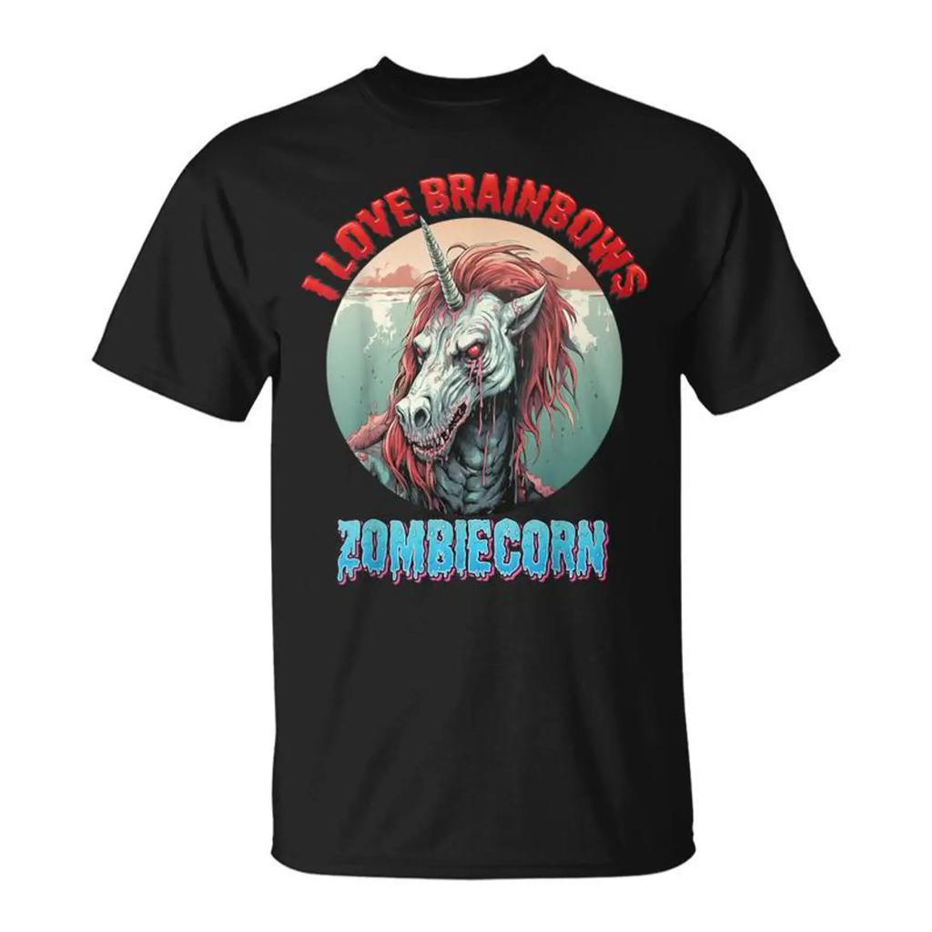 Zombiecorn Zombie Unicorn I Love Brainbows Punk Halloween T Shirt Monsterry Vintage Soft Designer Clothes Stylish