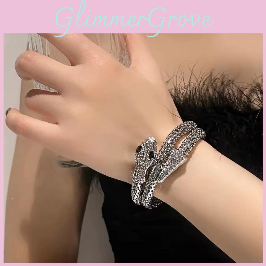Punk Style Snake-shaped Alloy Zircon Bracelet For Women Bold And Distinctive
