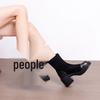 French Retro Patchwork Slim Suede Ankle Boots - Women’s 2025 Autumn/Winter Round Toe Chunky Heel Martin Style