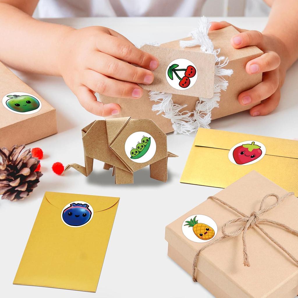 Hey Bear Sensory 500 Sheets/Roll: Fruit & Vegetable Stickers for DIY Decoration, Water Cups, Desks, Sealing