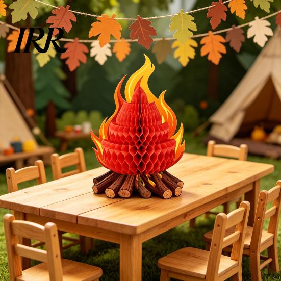 Folding Honeycomb Campfire Fake Decoration 3D Paper Centerpiece Artificial Outdoor Camping Party Decor Flame Ornament for Camp Bachelorette