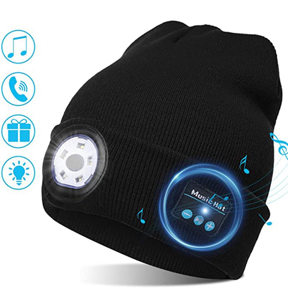 Bluetooth 5.0 LED Beanie Hat with LED Light Built In Stereo Speakers and Mic Warm Hat for Sports and Outdoors LED Beanie Hat
