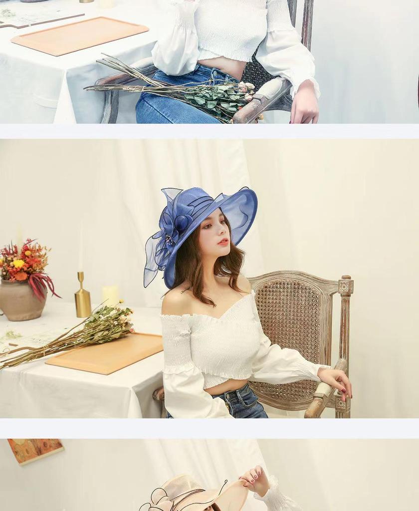 Women's Retro Organza Mesh Sun Hat - European & American Style for Summer Outdoors