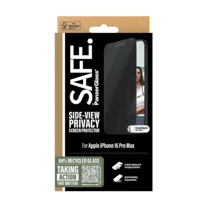 Verre de Protection Écran pour iPhone 16 Pro Max avec Filtre de confidentialité Panzer Glass Noir