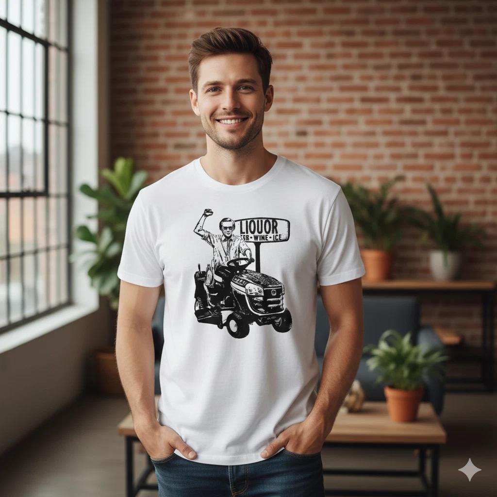 

Funny Riding Lawn Mower Graphic T Shirt White Humor Vintage Style - S145 L