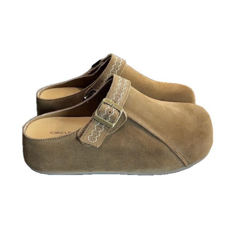 Thick bottom inner height increase two wear bag head half slippers women wear new autumn retro Boken slippers