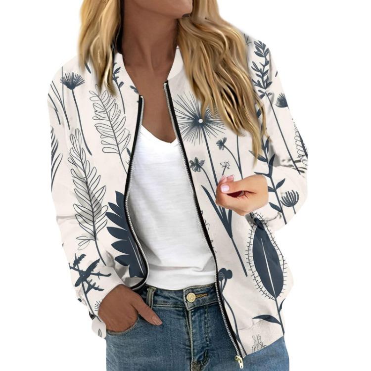 

Женская повседневная стеганая куртка кроп с цветочным принтом, легкая, с длинным рукавом, на молнии, верхняя одежда с карманами L