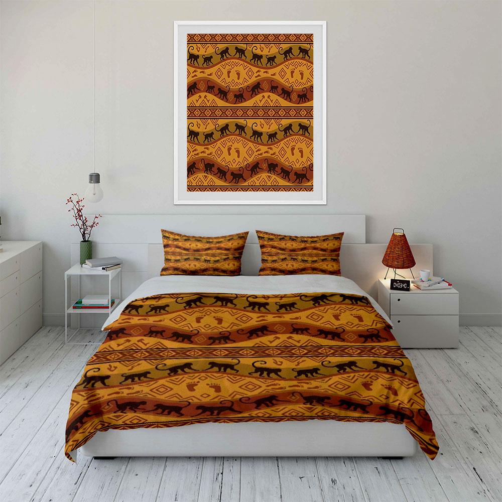 Indigenous Style Monkey Geometric Pattern Bedding Set 1 Duvet Cover 2 Pillowcases For Adult And Children Luxury Gift Full Size