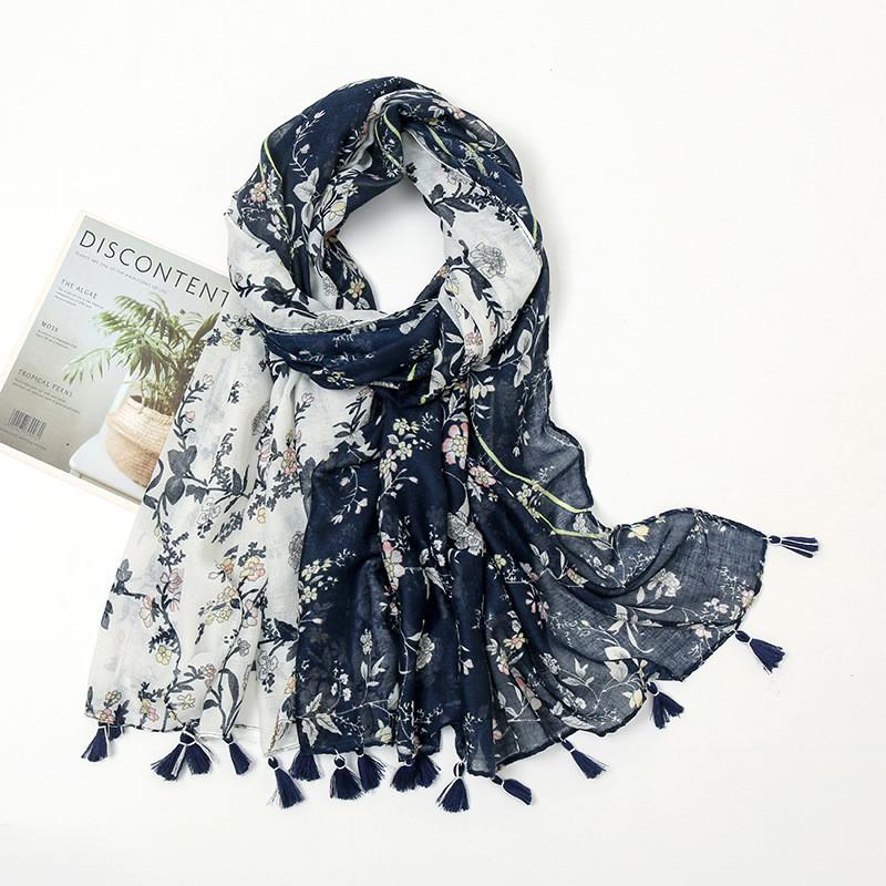 Autumn Fashion Ink Painting Floral Tassel Viscose Shawl Scarf Lady High Quality Wrap Pashmina Stole Bufandas Muslim Hijab Sjaal