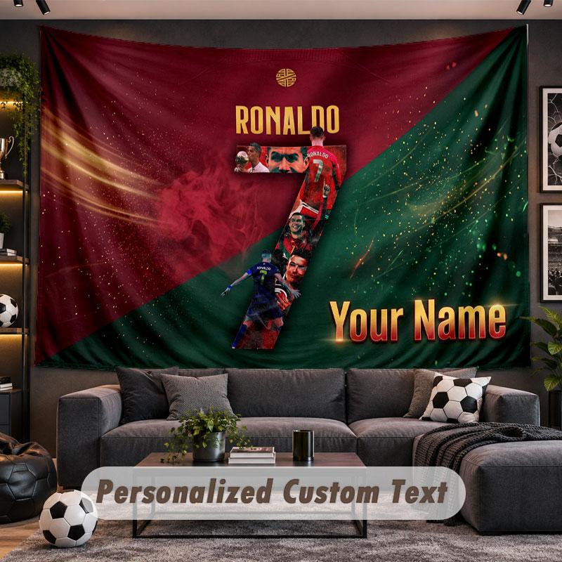 Wandtapijt met aangepaste naam Cristiano Ronaldo patroon Gepersonaliseerde bedrukte stof Wanddecoratie