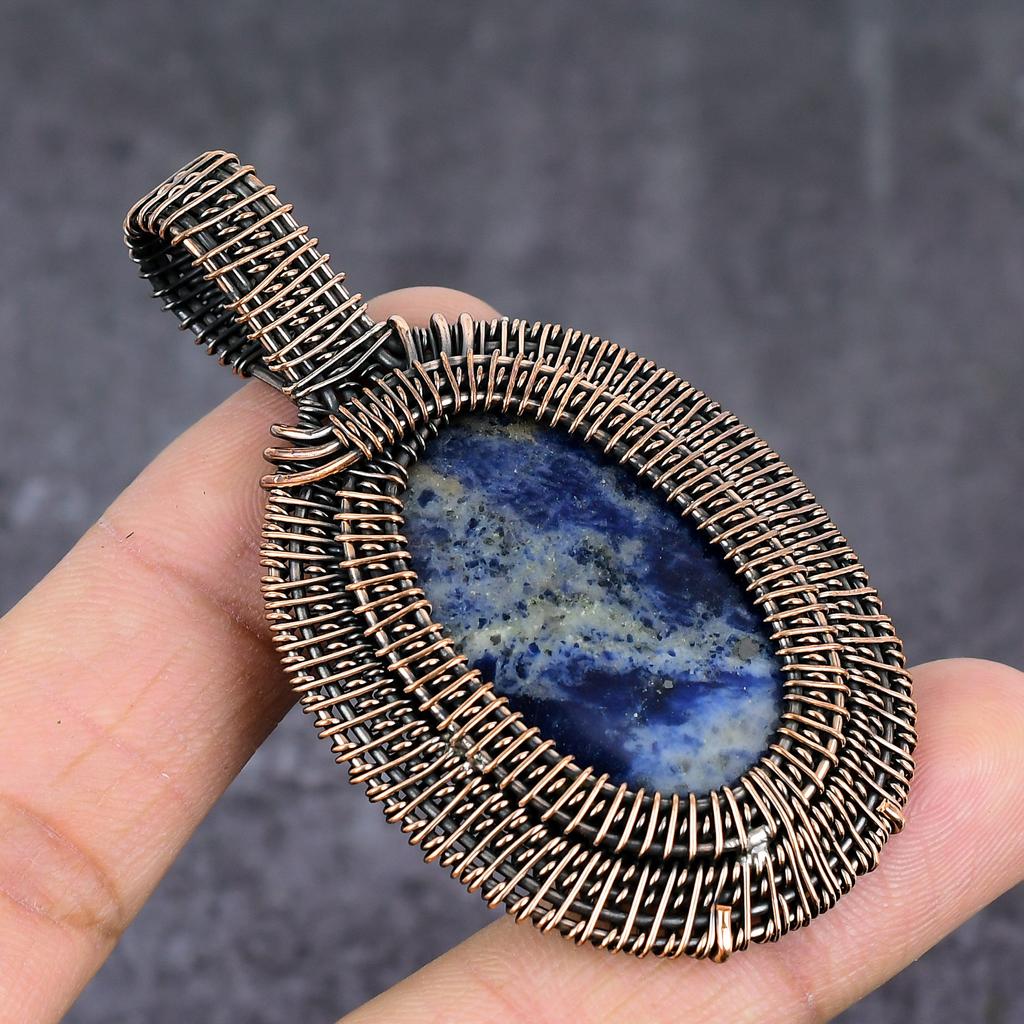 Natural Sodalite Gemstone Handmade Copper Wire Wrap Jewelry Pendant 2.76" y4P52