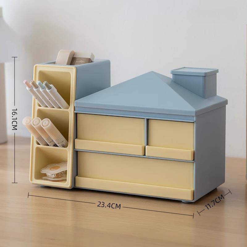 Creative Oblique Pen Holder Storage Box with Drawer Organizer Large Capacity Office Table Stationery Files Organizer with Cover
