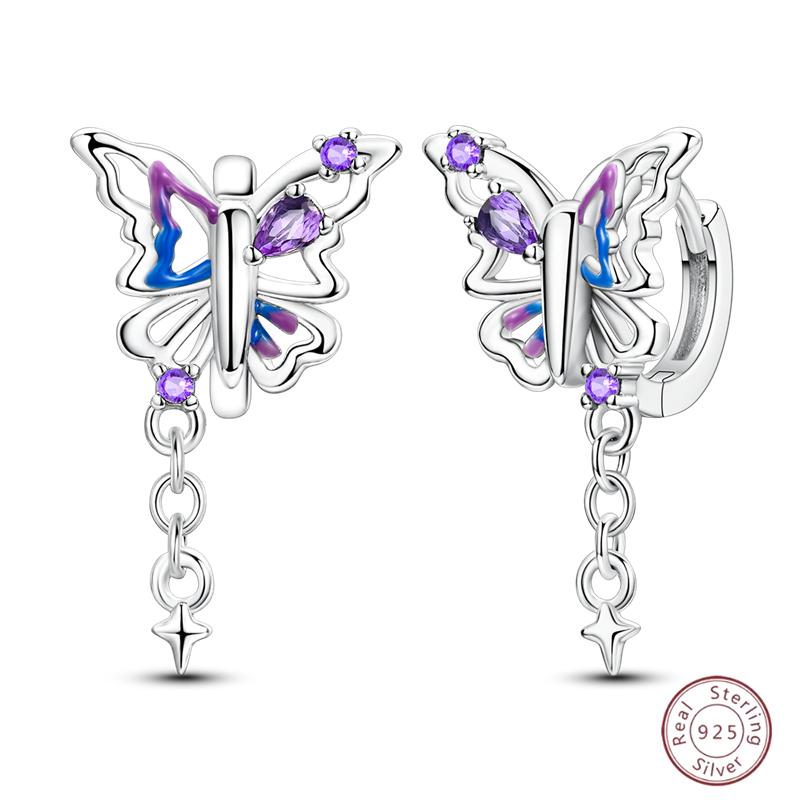 Sweet 925 Silver Ladybug Butterfly Dragonfly Iris Flower Design Earrings Fit Wedding Parties Exquisite Jewelry