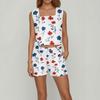 Women's Summer Two Piece Outfit Floral Print Sleeveless Square Neck Cropped Top High Waist Shorts Set Bodysuit With Pockets