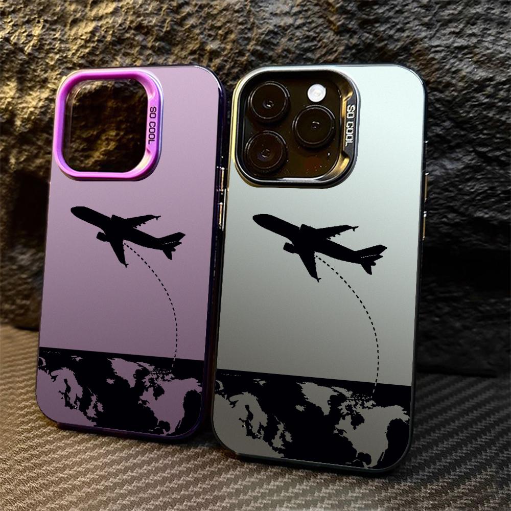 Black Airplane Design Phone Case for Iphone 16 15 14 13 12 11 Pro Max Mini Shockproof Anti-Scratch Protective Hard Cover
