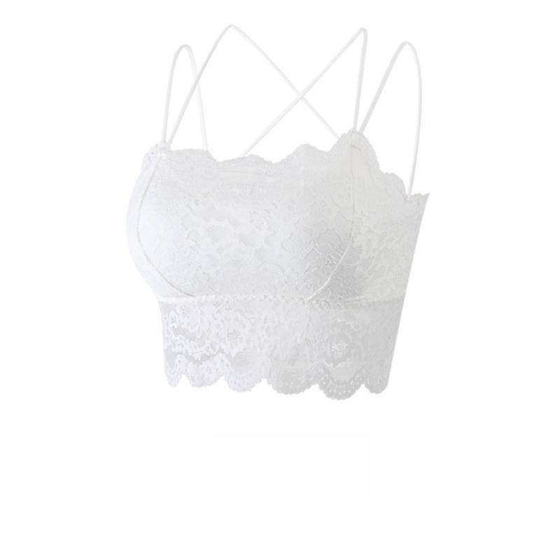 Sexy Floral Lace Camisole with Padded Bra for Women Thin Backless Tube-top No Underwire Bra