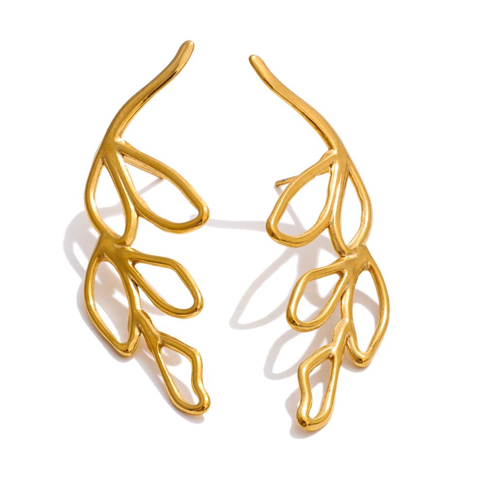 

Yhpup Stainless Steel Leaf Hollow Big Stud Earrings Women Hypoallergenic Metal Daily Statement Rust Resistant Jewelry Wholesale