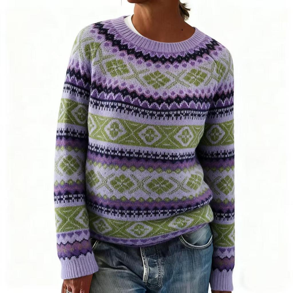 Women's Color Block Loose Fit Round Neck Fashion Sweater