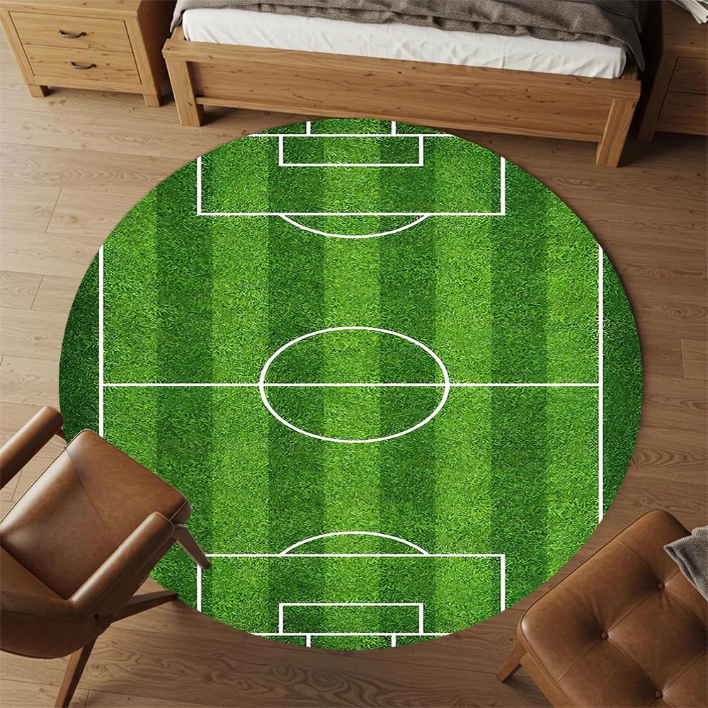 1pc Soccer field Pattern Office Round Rugs, Under Chair Round Rugs for Living Room, Bedroom, Bathroom Decoration Carpet 091871