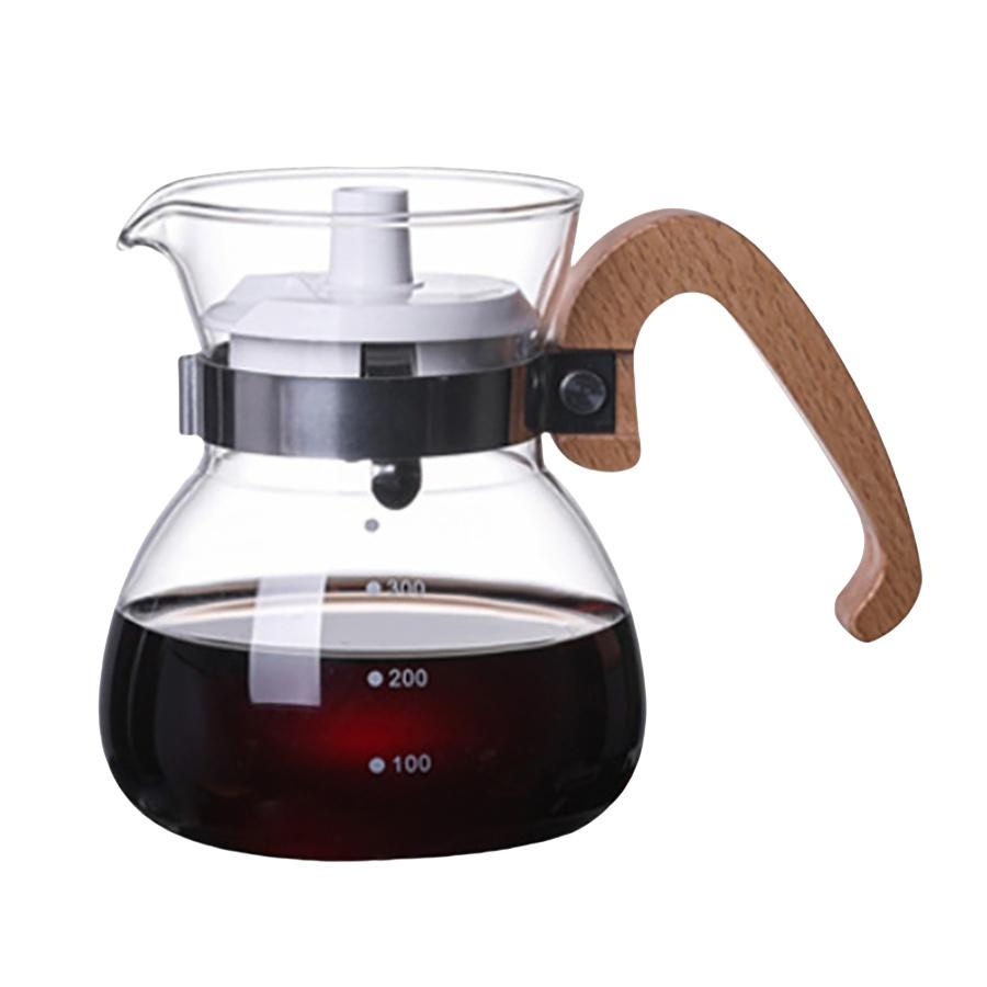 Hand Drip Glass Coffee Maker Pot 300ML Wooden Handle Coffee Pot Glass Coffee Maker High Borosilicate Glass Coffee Pot