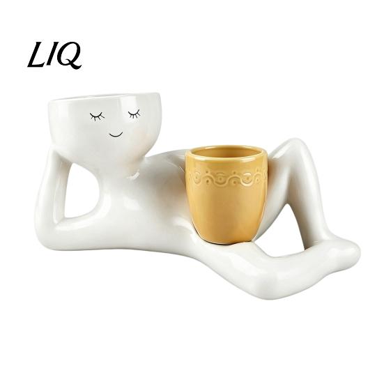 Shop Window Plant Decor Lazy Guy Planter, Little Character Flowerpot Ornament, Creative Lying Holder Humanoid Double Pot Planter for Succulents