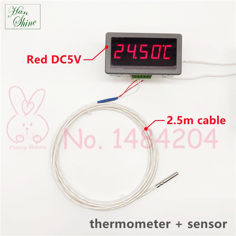 Digital Thermometer DC12V 24V / 5V Red Blue LED Temperature Display Indicator 5135T, Optional: Pt100 RTD Sensor Class A 4 Wire