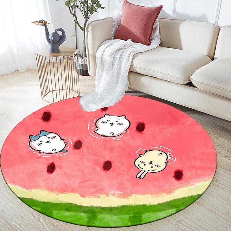 Chiikawa Round Area Rug,Carpet Rug for Living Room Bedroom Sofa Playroom Decor,Non-slip Floor Mat
