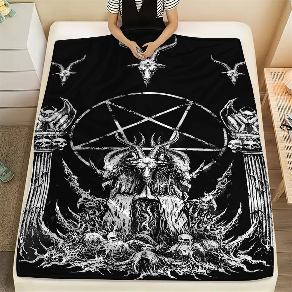 1Pc Skull Satan Print Flannel Blanket, High Quality Comfortable for All Seasons, Home Decor, Warmth and Comfort, Perfect for Christmas Gifts