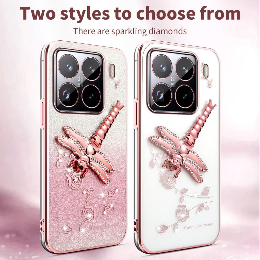 KADEM For Xiaomi 15 Pro Case Dragonfly Kickstand TPU Flowers Glitter Phone Cover