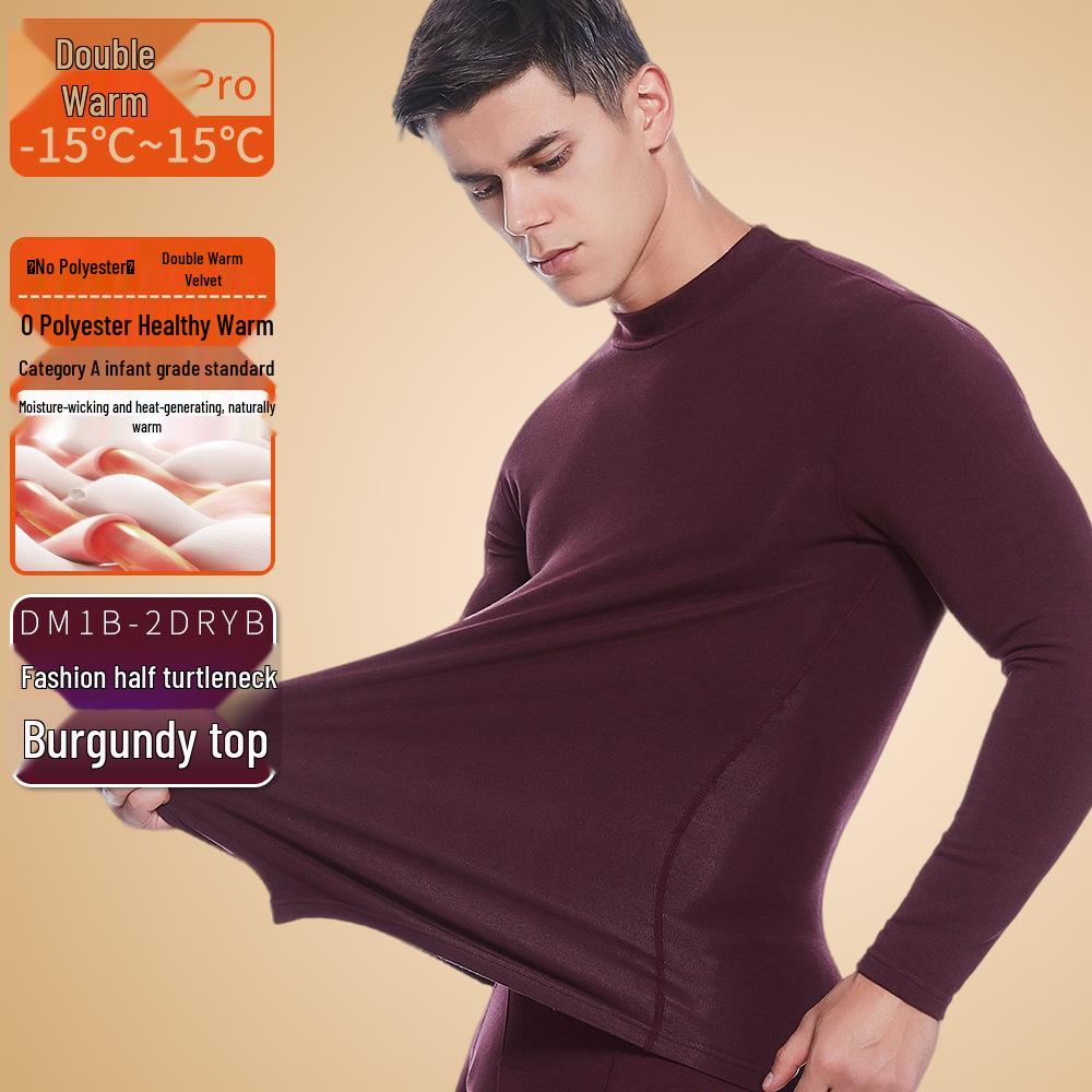 Men's Seamless Polyester Base Layer: No-Pill V-Neck, Round Neck, Mid-High Neck, Warm Autumn Top & Pants