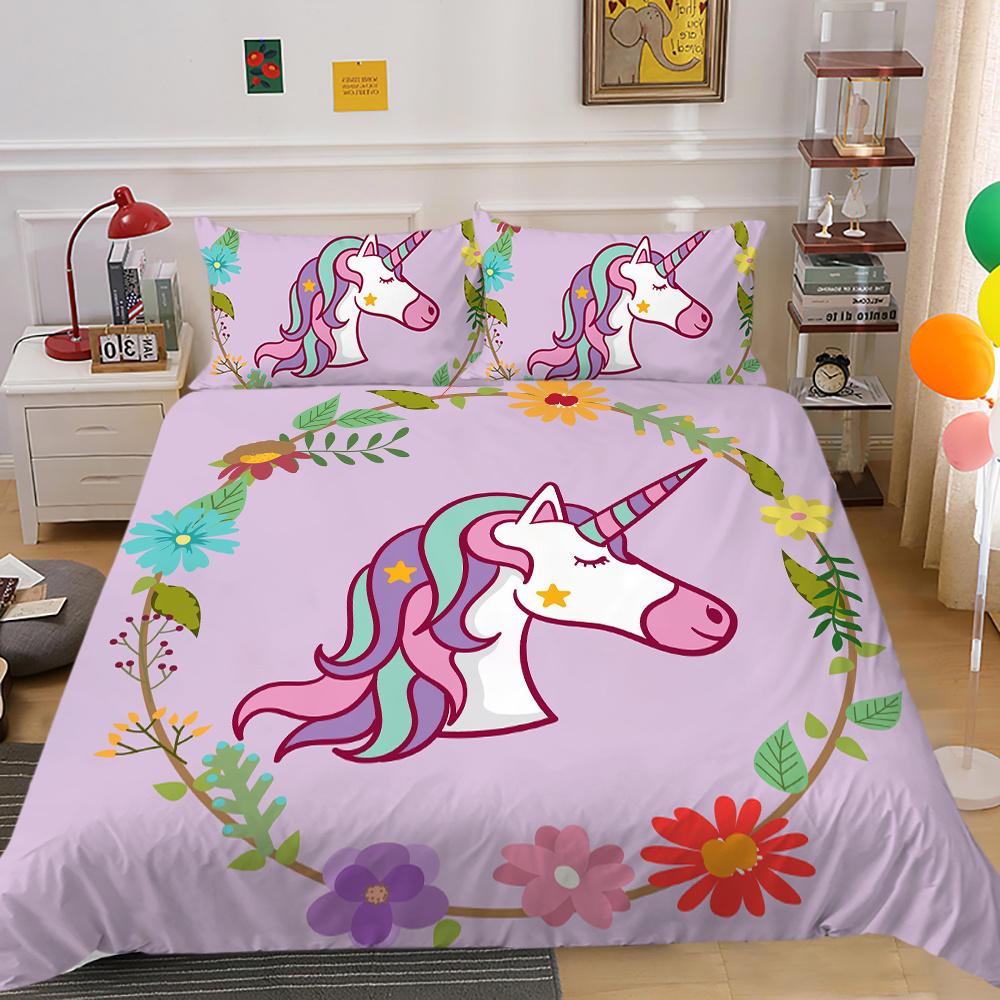 3D Unicorn Print Home Bed Cover Home Textiles Bedding Set Covers Student Dormitory Pillowcase Breathable