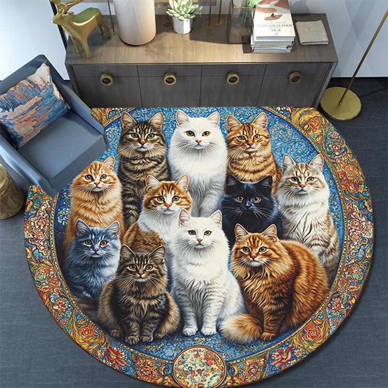 Cats Round Area Rug,Carpet Rug for Living Room Bedroom Sofa Playroom Decor,Non-slip Floor Mat